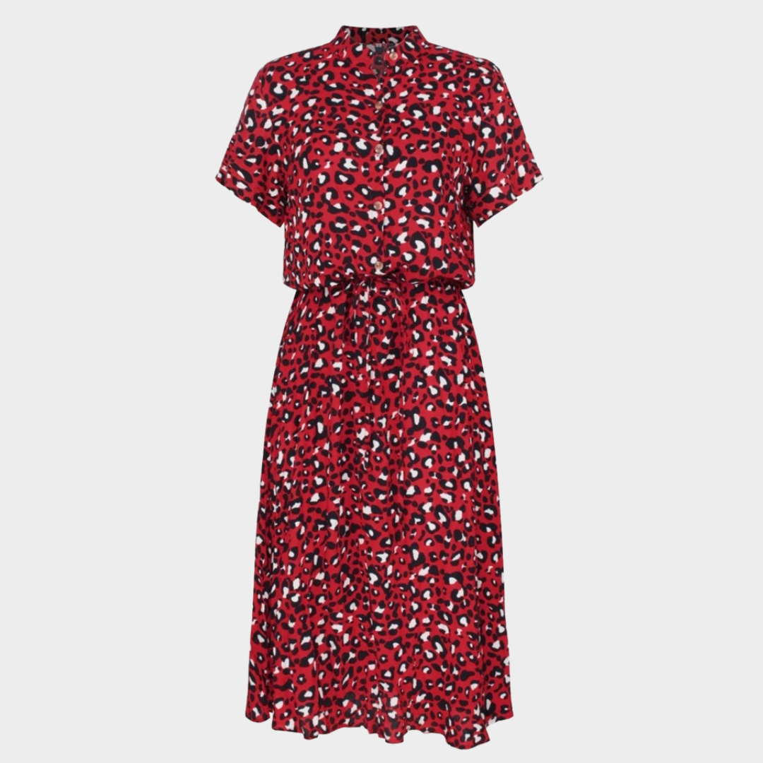 Women’s A-Line Midi Shirt Dress – Relaxed Fit – Leopard Print – Lightweight Fabric – Multiple Colours
