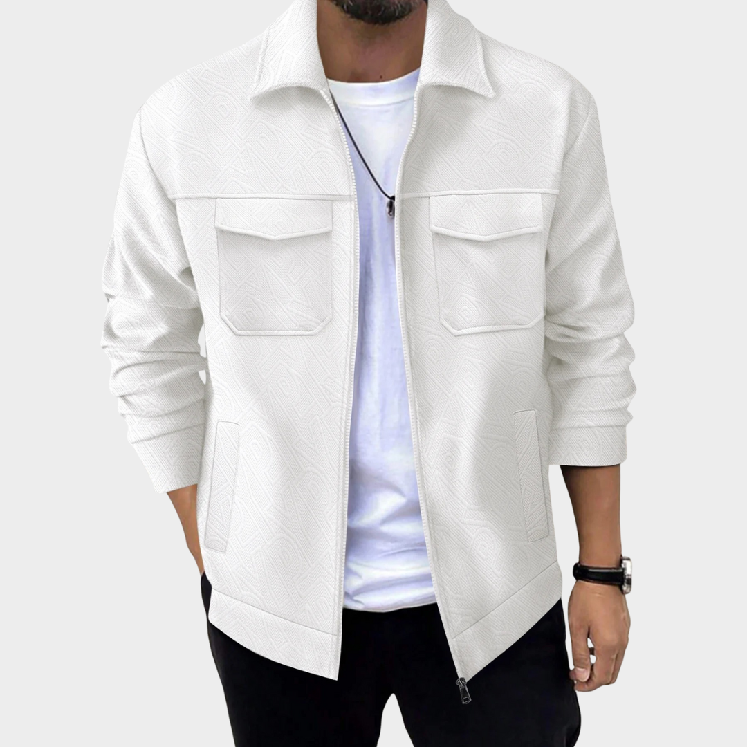 Men’s Business Casual Zipper Jacket – Solid Colour Long Sleeve Lapel Outerwear – Multiple Colours