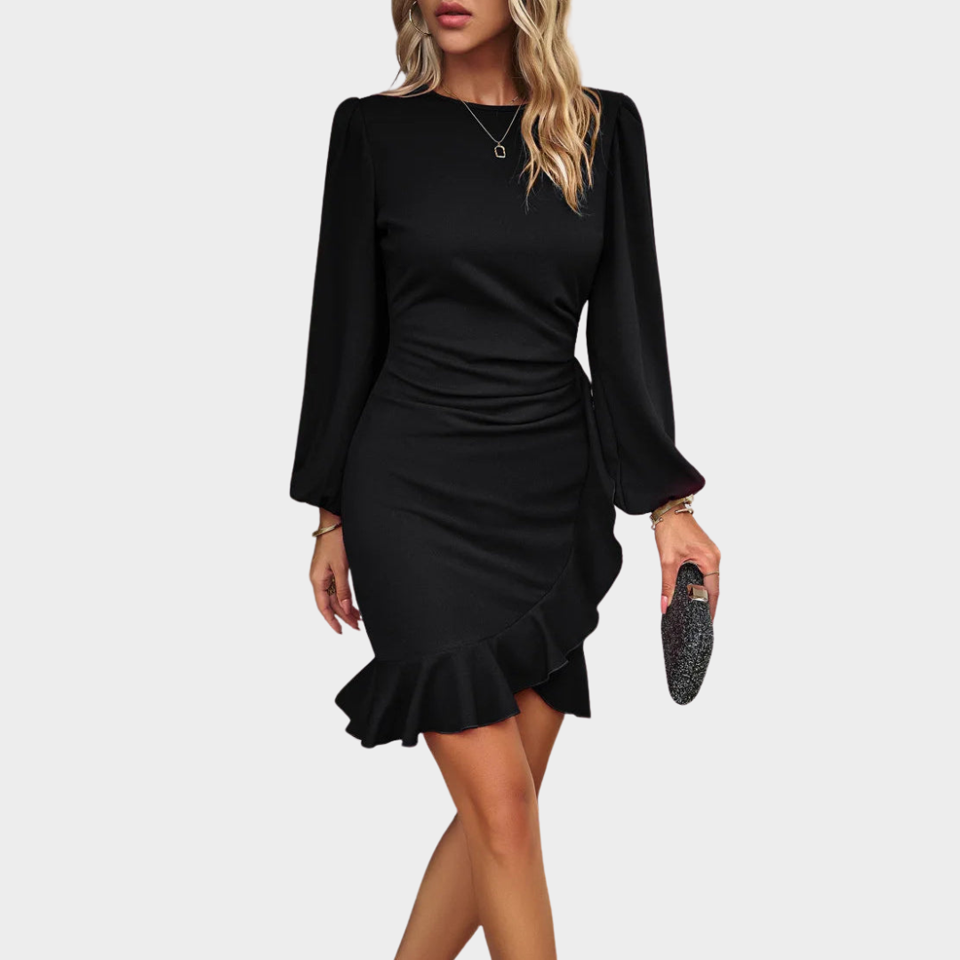 Women's Elegant Bodycon Dress – Long Sleeve Bubble Sleeve Dress – Figure-Hugging Fit – Soft Fabric – Multiple Colours