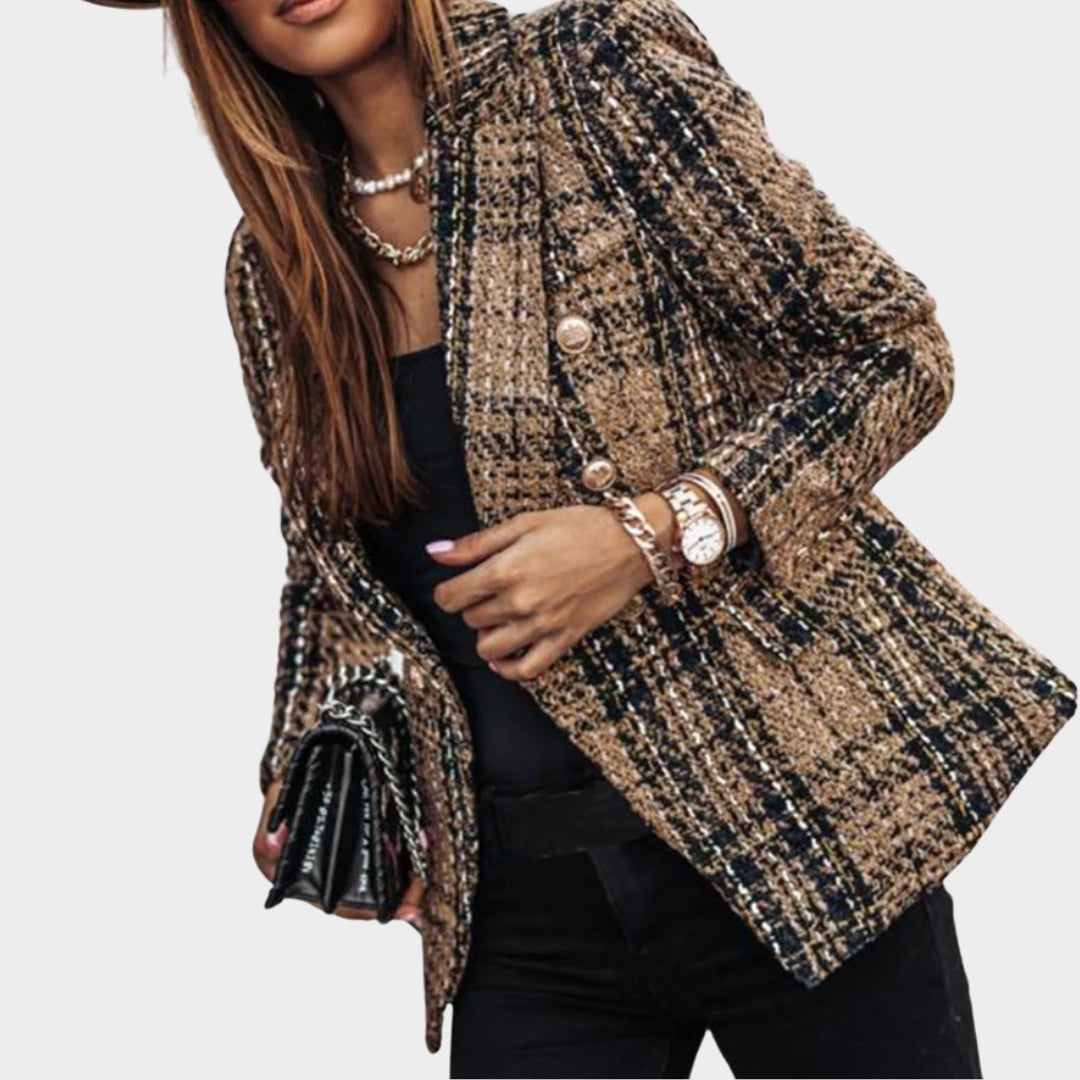 Women - Elegant Blazer - Double-Breasted - Plaid Pattern - Formal & Casual - Multiple Colours