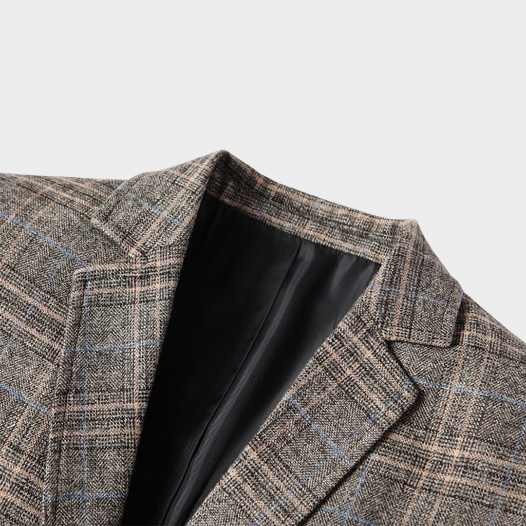Men's Slim Fit Blazer – British Plaid Formal Suit Jacket – Business Casual Wedding Coat – Multiple Colours