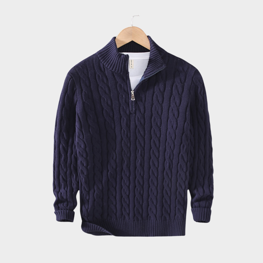 Men's Autumn Winter Cotton Pullover Half-Zip Sweater – Old Money Style - Casual Stand-Up Collar