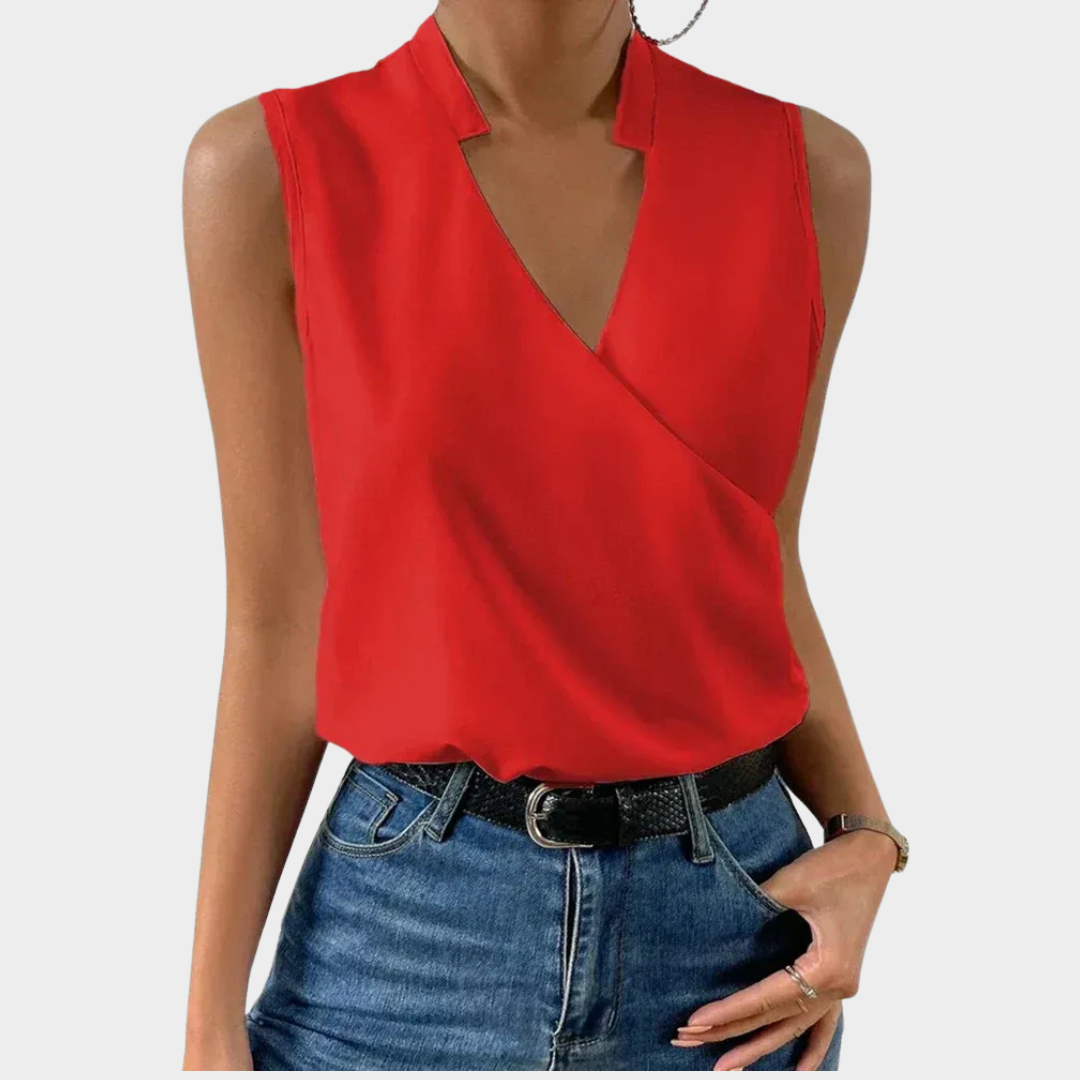 Women’s Sleeveless Blouse – Slim Fit – V-Neck – Printed – Lightweight Pullover Top – Multiple Colours