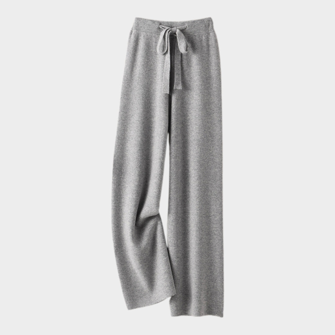 Women’s Cashmere Wide Leg Pants - High Waist Knitted Trousers - 100% Pure Wool - Winter Casual (Dark Grey, Camel, Black, and More)