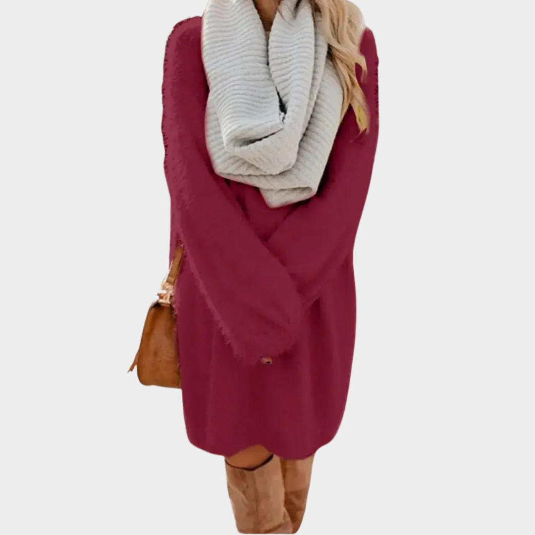 Women's Knee-Length Sweater Dress – Loose Fit – Soft Fluffy Knit – Multiple Colours