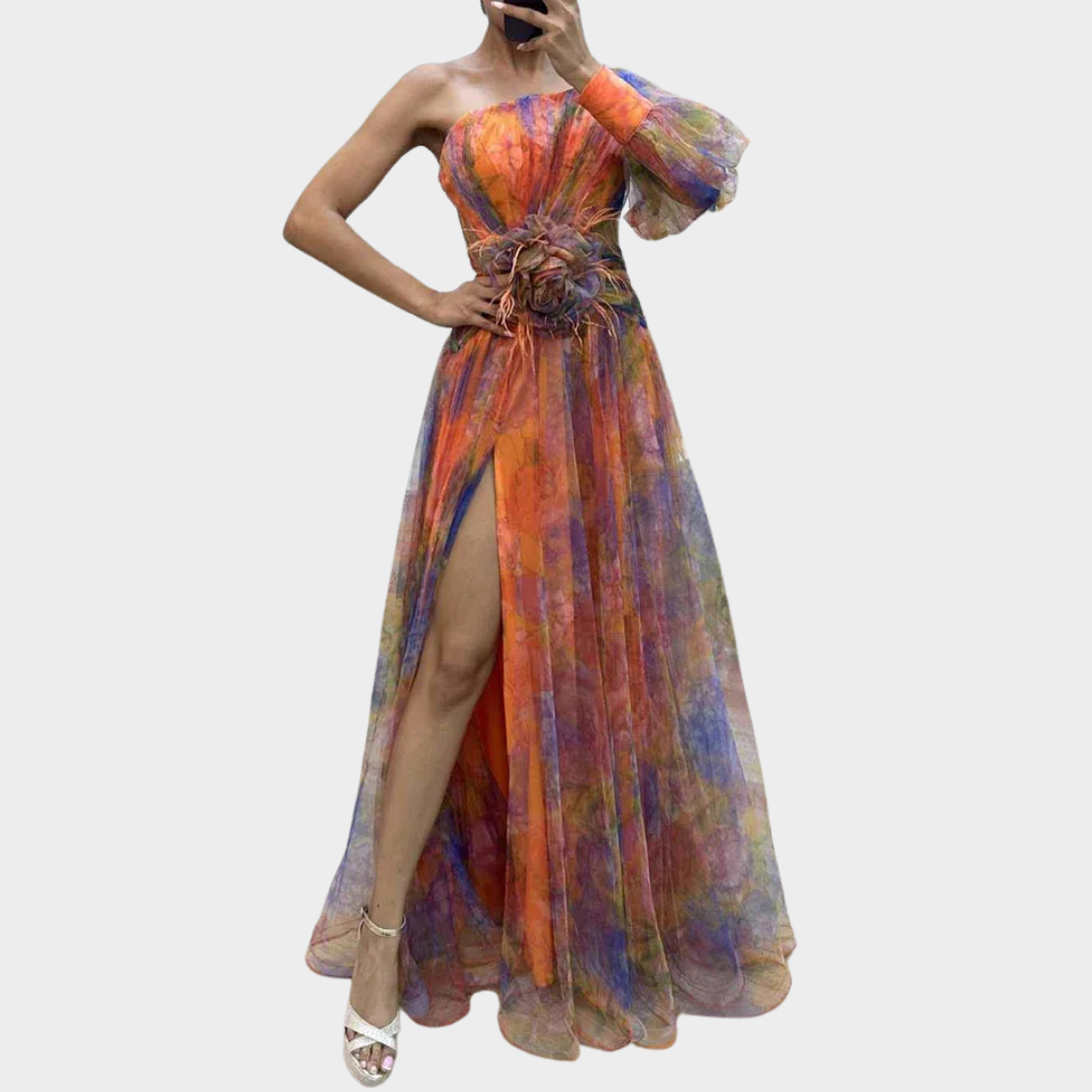 Women’s Long Maxi Dress – One Shoulder Mesh Party Style with High Waist Fit – Lightweight Loose Silhouette – Multiple Colours