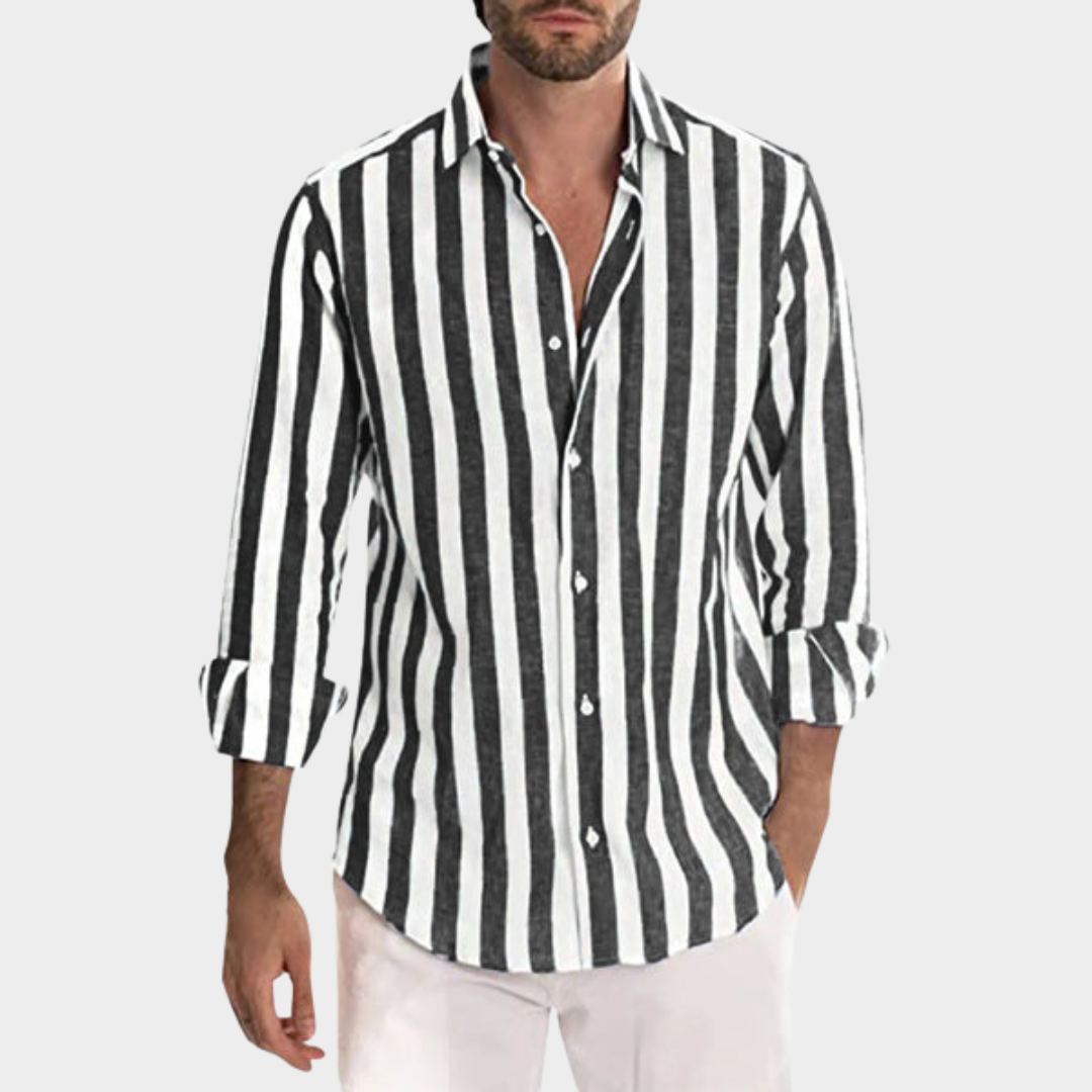 Men's Striped Long Sleeve Shirt – Turn-Down Collar – Button-Up – Multiple Colours