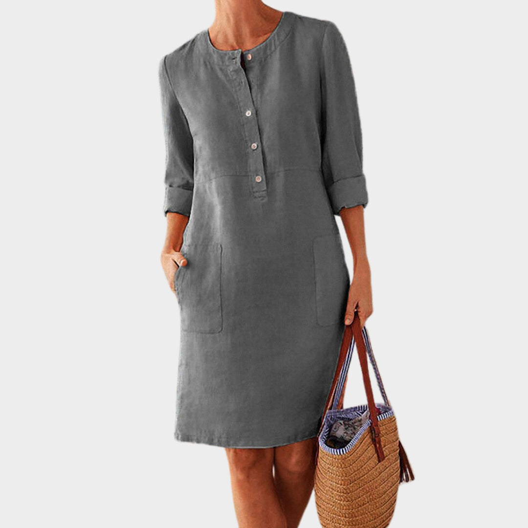 Women's Long Sleeve Tunic Dress – Cotton & Linen – Knee-Length – Multiple Colours
