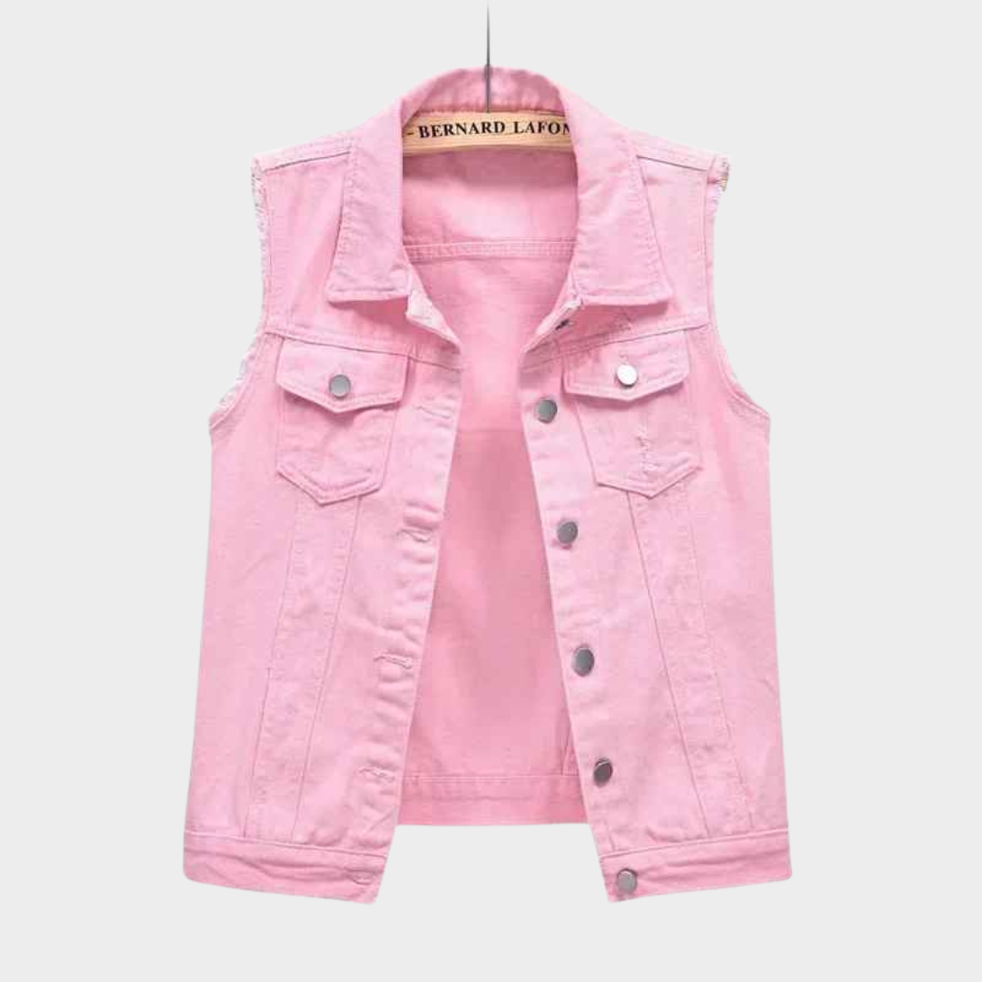 Women's Denim Vest - Sleeveless Jacket - Casual Streetwear - Button-Up Waistcoat - Multiple Colours