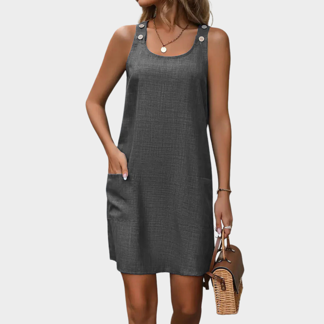 Women’s Sleeveless Suspender Dress – Button-Up Short Skirt with Pockets – Casual Denim Style – Lightweight Soft Fabric – Multiple Colours