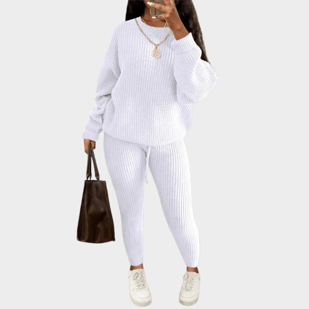 Women Two Piece Knitted Suit – Long Sleeve Top with Matching Pants – Elegant Casual Solid Wool Blend Outfit – Comfortable Fit – Multiple Colours