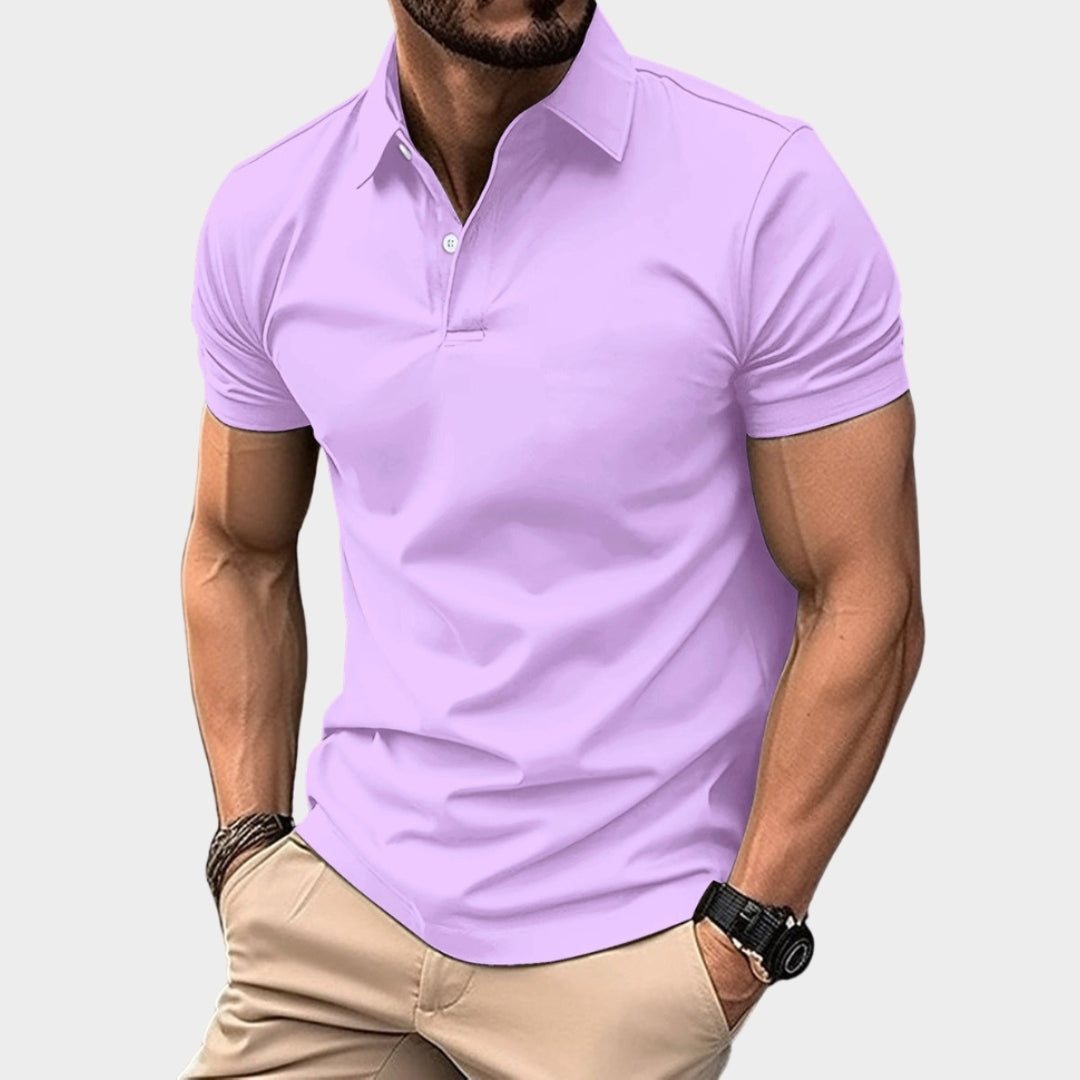Men's Polo Shirt - Short Sleeve Lapel Button Solid Color Summer Casual T-Shirt, Purple, Dark Green, Navy Blue