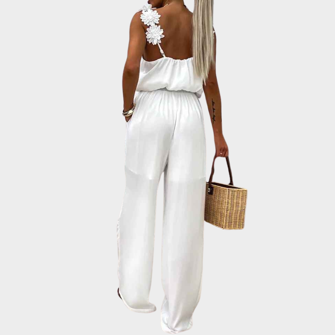 Women's Sleeveless Jumpsuit - Square Collar Backless Design - High Waist Loose Fit - Multiple Colours