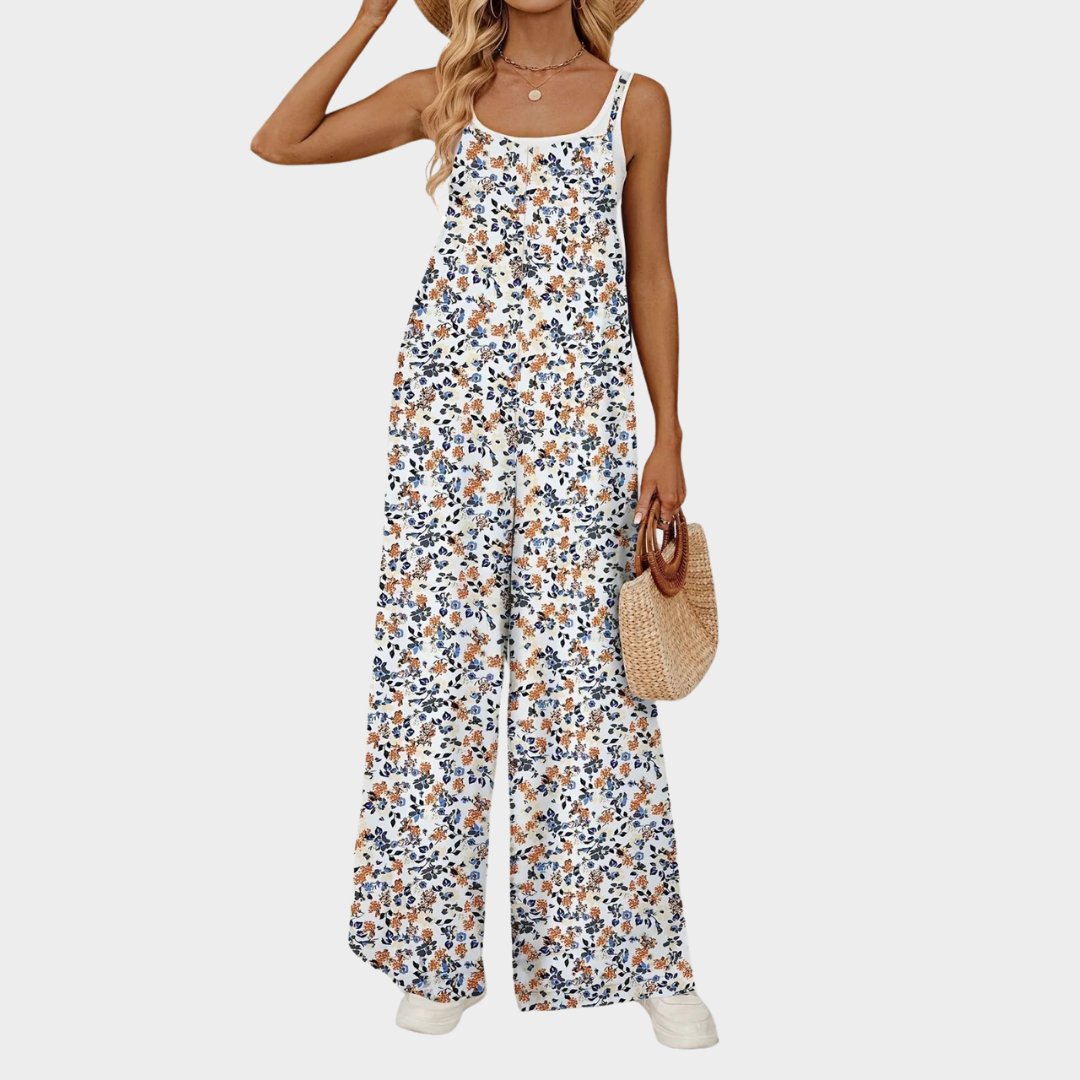 Women’s Floral Suspender Jumpsuit – Adjustable Shoulder Straps – Casual Relaxed Fit – Lightweight Soft Fabric – Printed One-Piece – Yellow