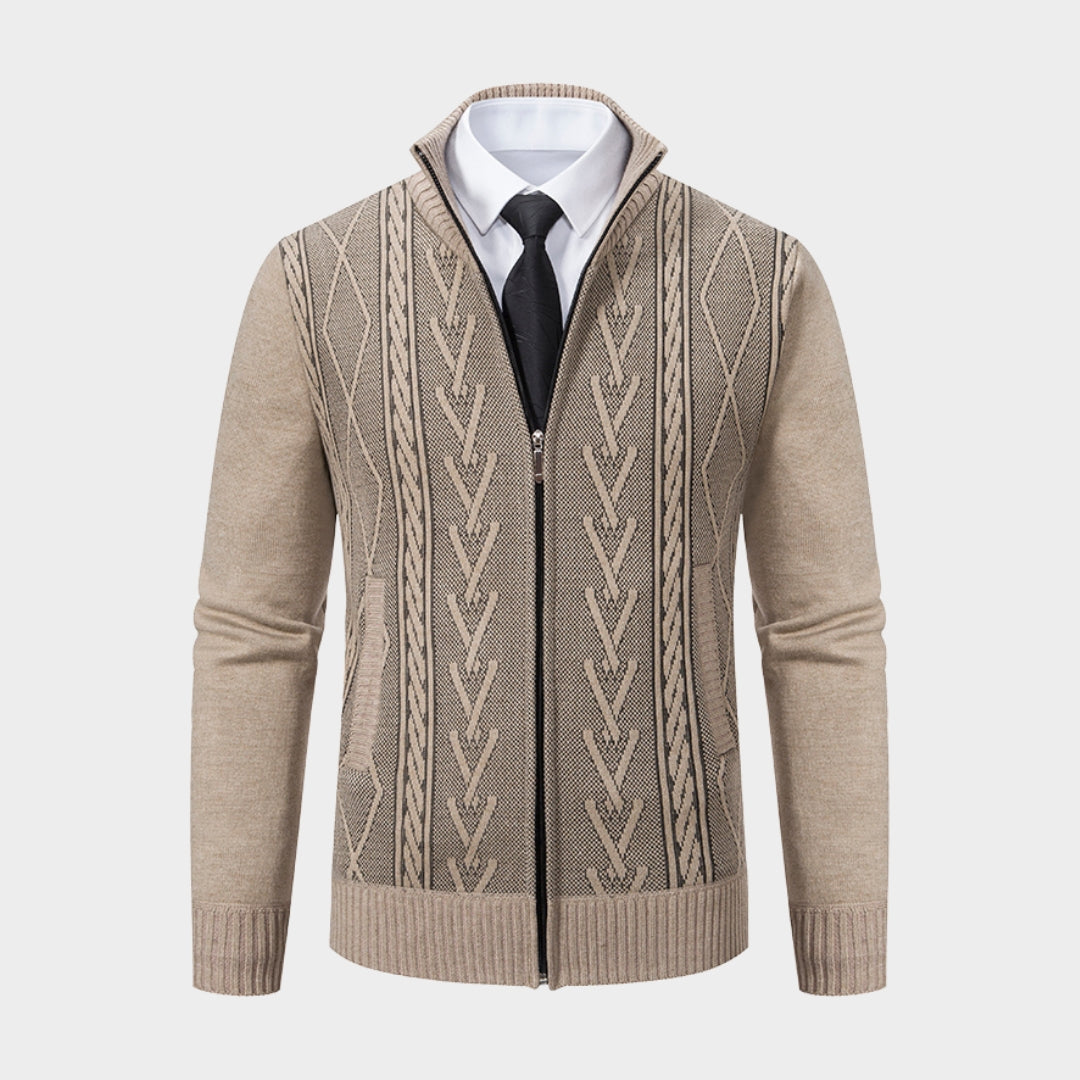 Men's Cashmere Sweater Coat – Old Money Style - Warm Knitted Design, Light Grey/Dark Grey/Beige