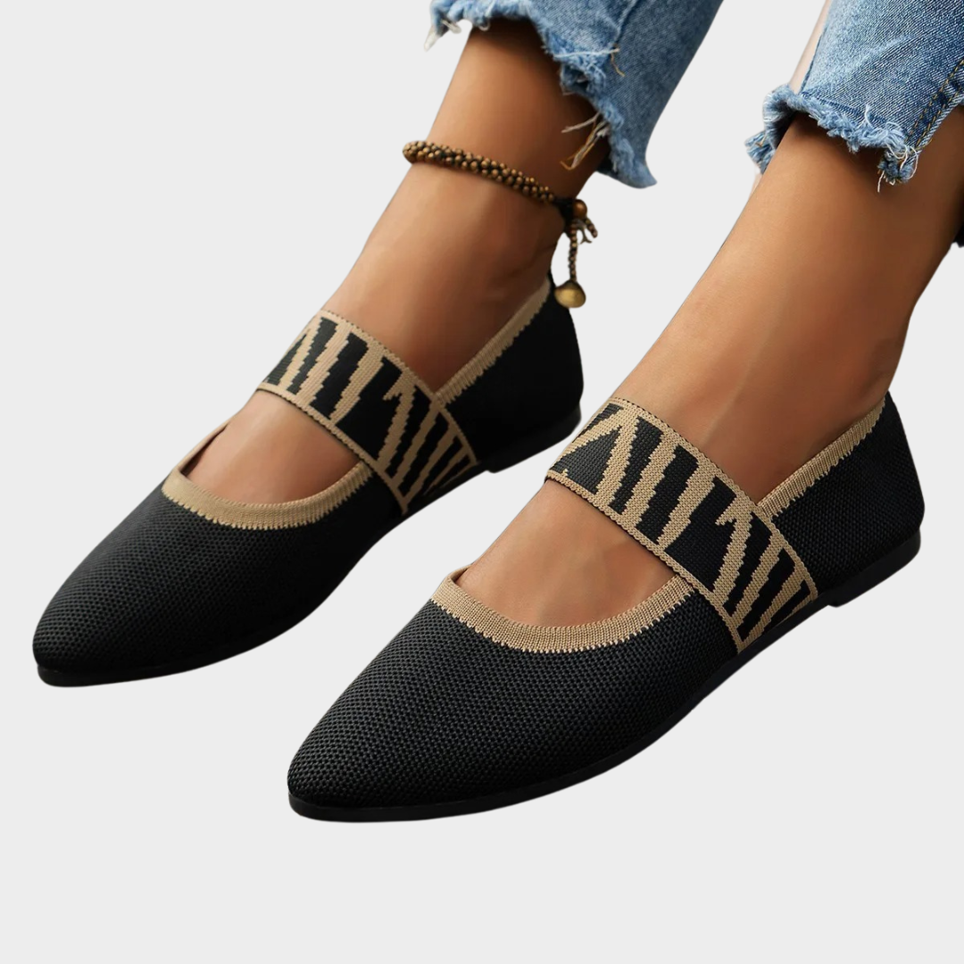 Women’s Knitted Ballet Flats – Pointed Toe Flat Shoes – Striped Strap Loafers – Lightweight and Flexible – Multiple Colours