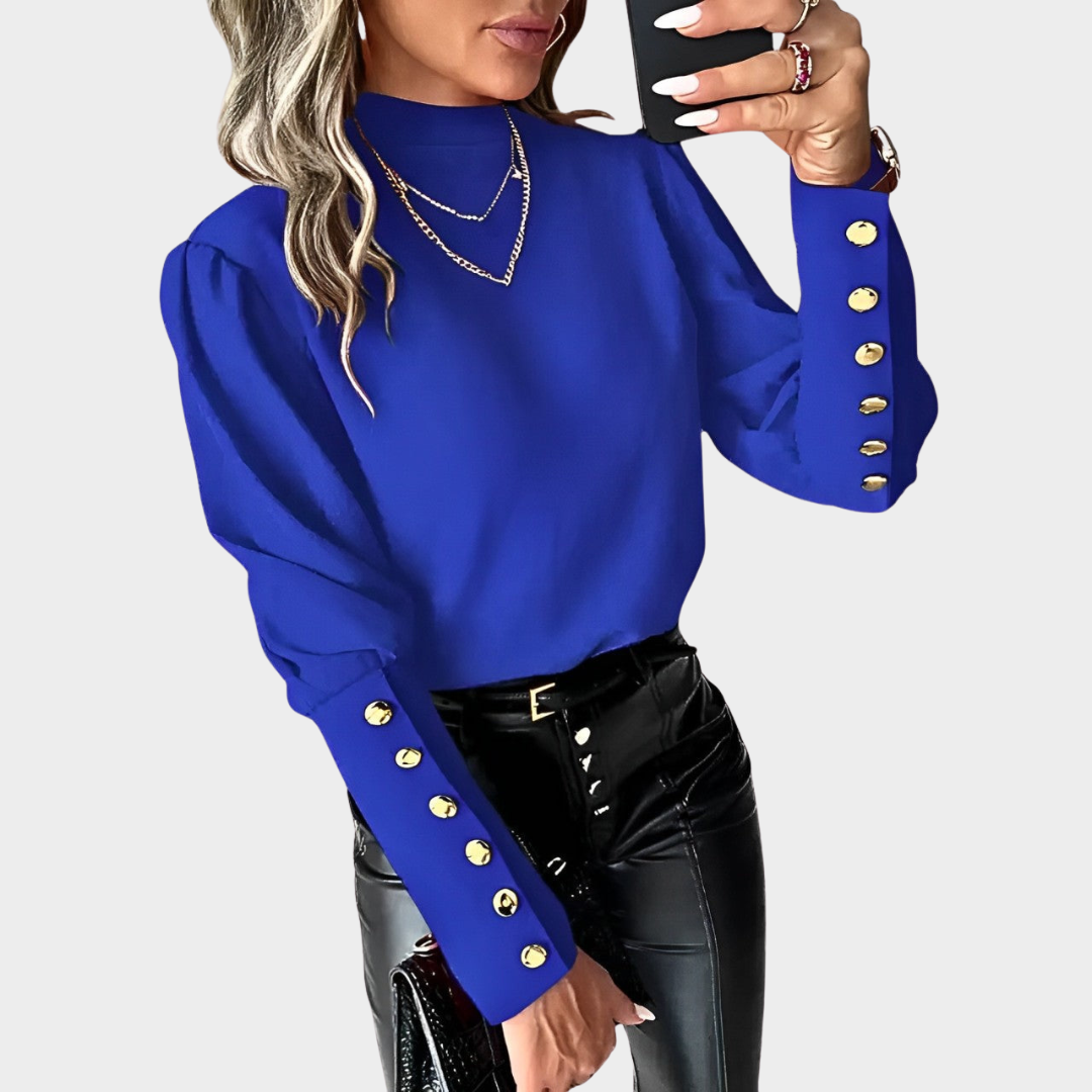 Women's Long-Sleeve Shirt – Elegant Round Neck – Button Detail – Lace Back – Soft & Stylish – Multiple Colours