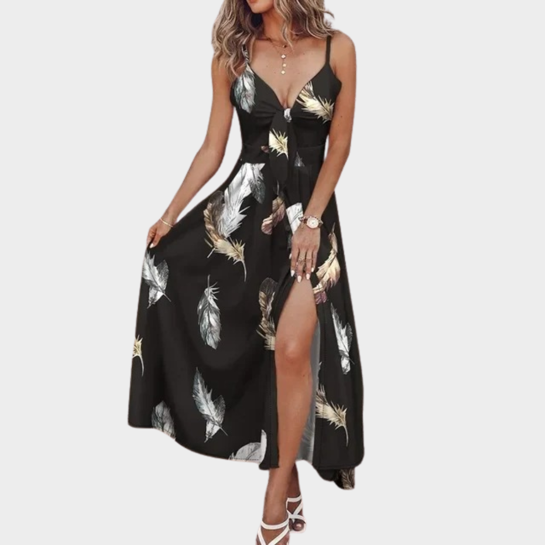 Women Floral Print Maxi Dress – V-Neck – Slim Fit – Sleeveless Backless – Lightweight Fabric – Multiple Colours