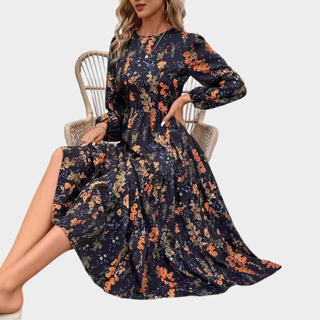 Women’s Midi Dress – Relaxed Fit with Tiered Skirt – Floral Print – Breathable Lightweight Blend – Multiple Colours