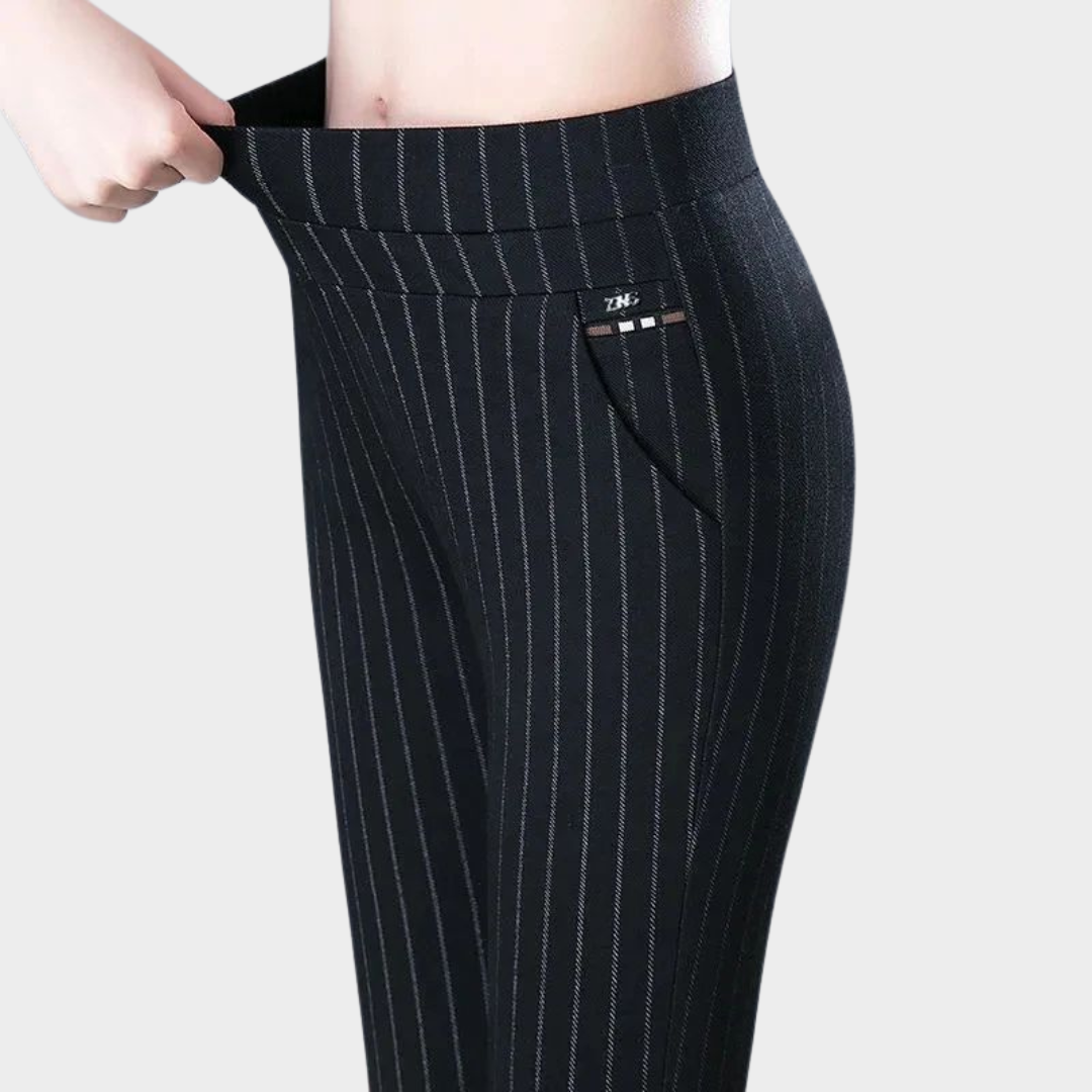 Women's Elastic Waist Straight Trousers – Casual Stripe Pencil Pants – Comfortable Fit – Multiple Colours