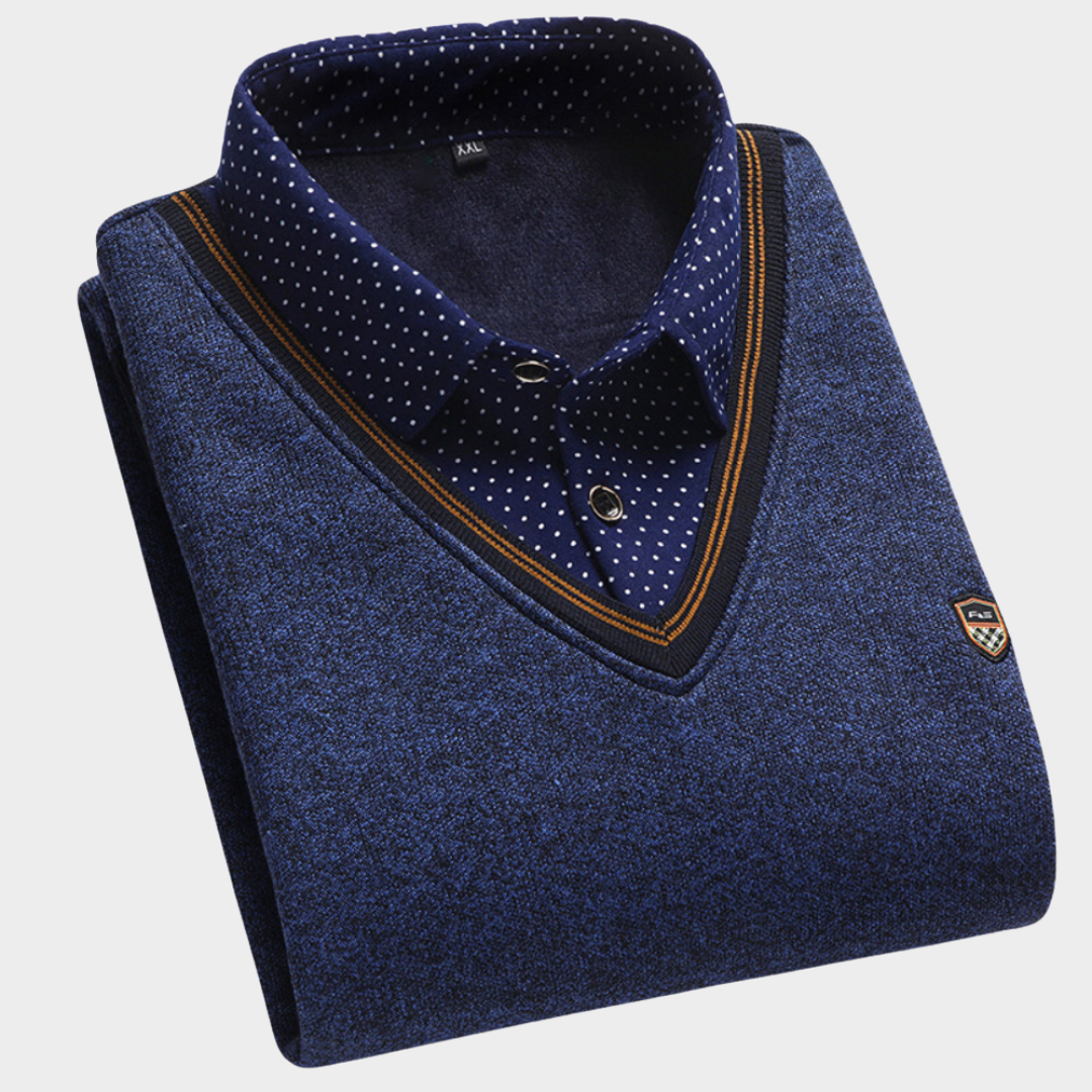 Men's Knitted Sweater - Two-Piece - Polo Collar - Warm Plush Lining - Multiple Colours