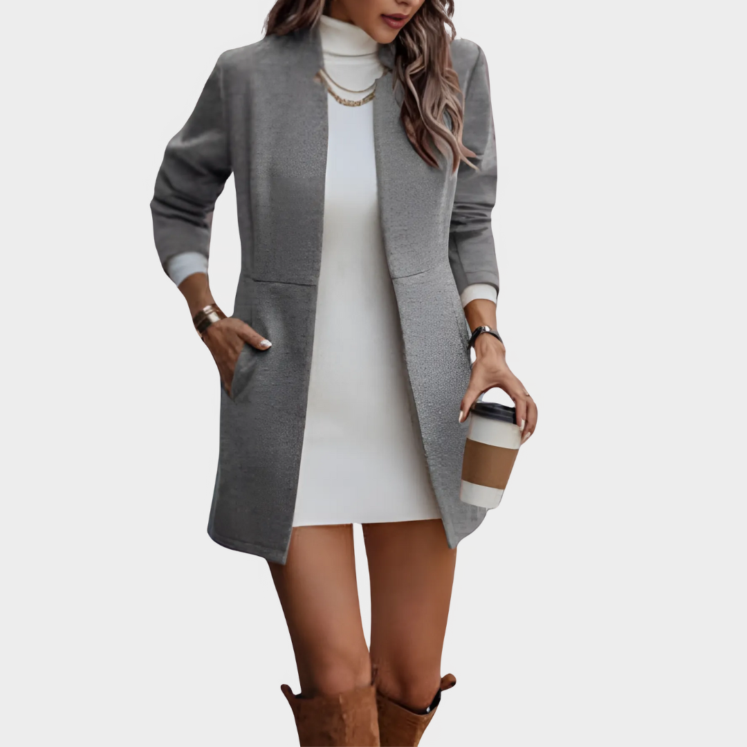 Women's Wool Coat – Stand Collar – Long Sleeve – Solid Colour – Straight Fit – Multiple Colours