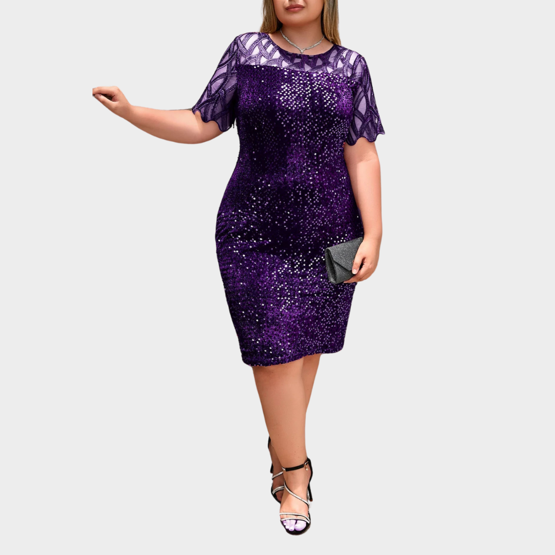 Women's Midi Dress – Elegant Sequin Evening Gown – Round Neck – Short Sleeves – Multiple Colours