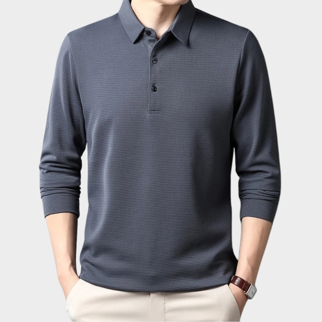 Men's Long Sleeve Polo Shirt - Business Casual Comfortable Summer Top, Black, Grey, and More
