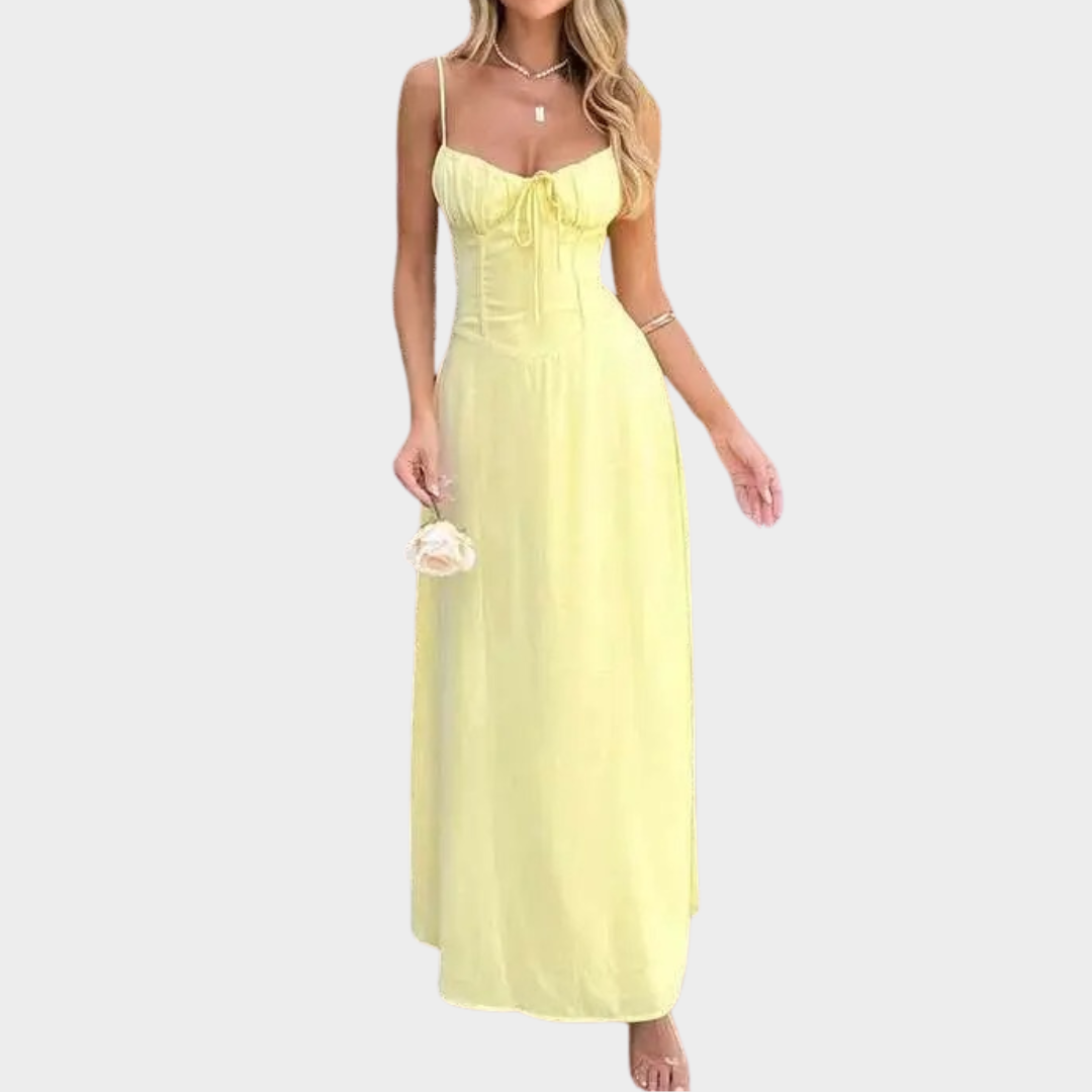 Women’s Spaghetti Strap A-Line Maxi Dress – Waist Wrap Fit with Backless Design – Lightweight Fabric – Multiple Colours