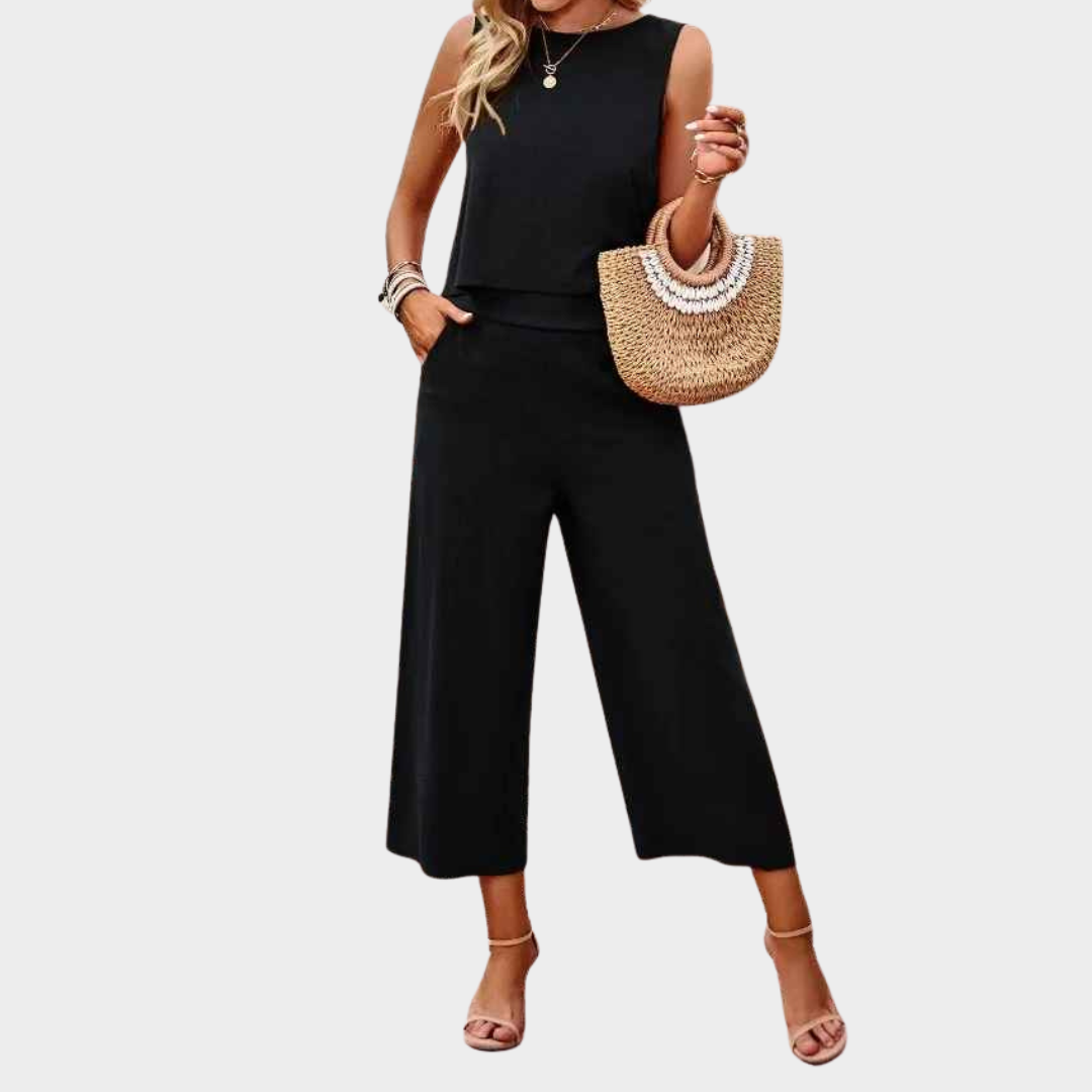 Women's Two Piece Pant Set – Short Sleeve Round Neck Pullover Shirt with Solid Wide Leg Pants – Comfortable Casual Fit – Multiple Colours