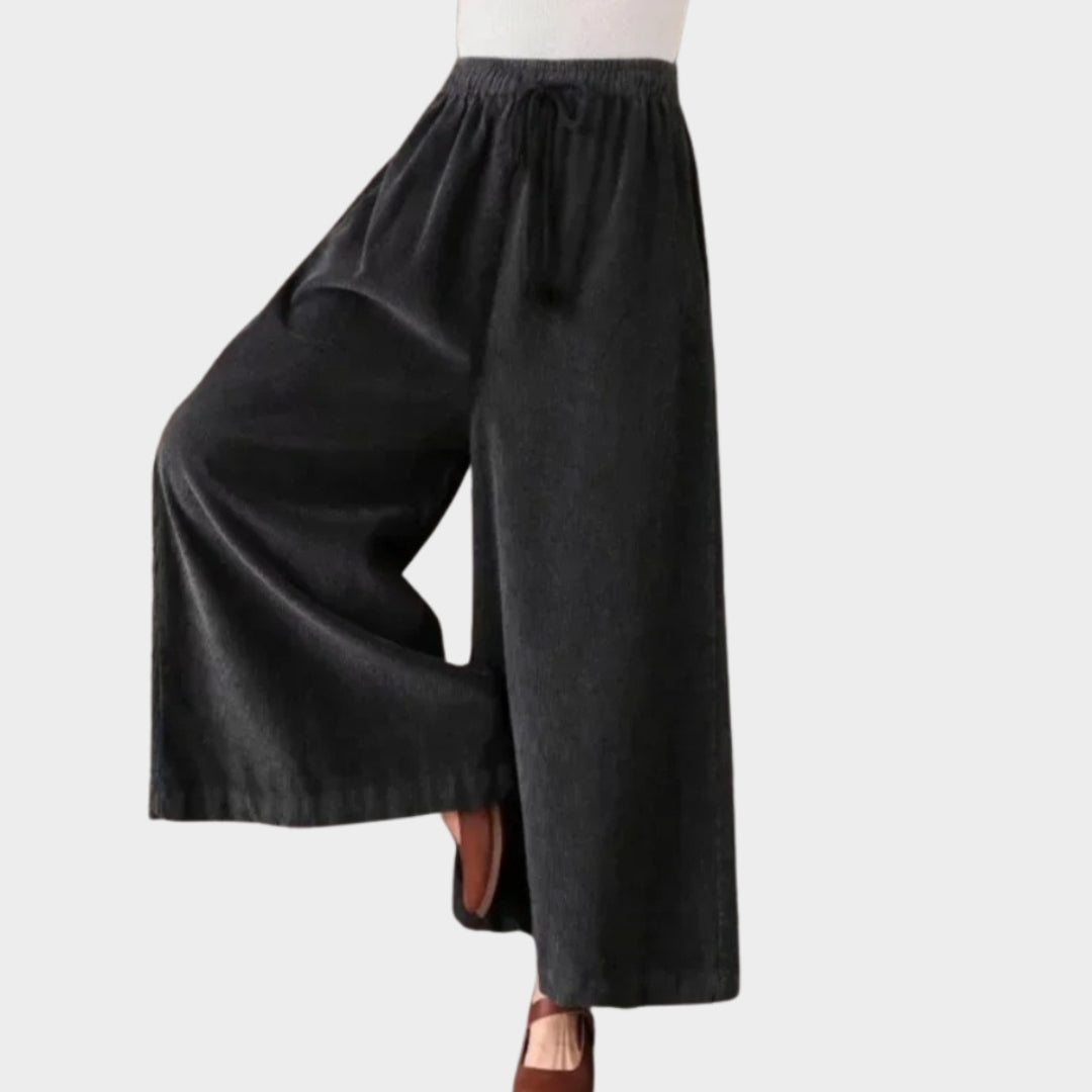 Women’s High Waisted Wide Leg Corduroy Pants - Loose Fit, Plus Velvet Warm Trousers, Black, Red, Coffee