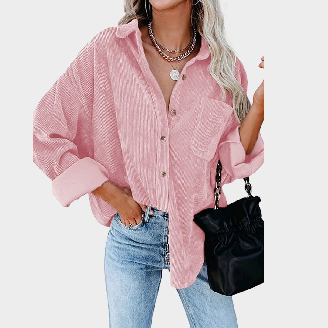 Women’s Oversized Button-Up Shirt – Rolled Sleeve Casual Fit with Textured Fabric – Lightweight Polyester Blend – Multiple Colours