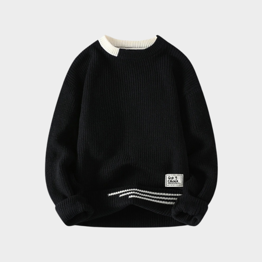 Men’s Vintage Knitted Sweater – Relaxed Fit Retro Multicolor Pullover, Round Neckline