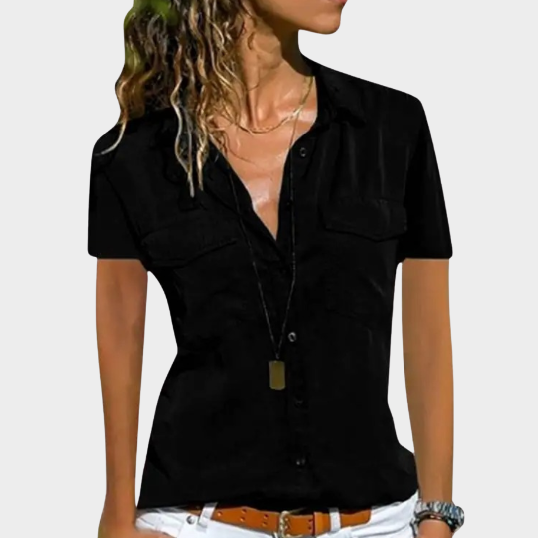 Women's Shirt – Casual Blouse – Short Sleeve – Turn-down Collar – Button Front – Pocket Detail – Multiple Colours