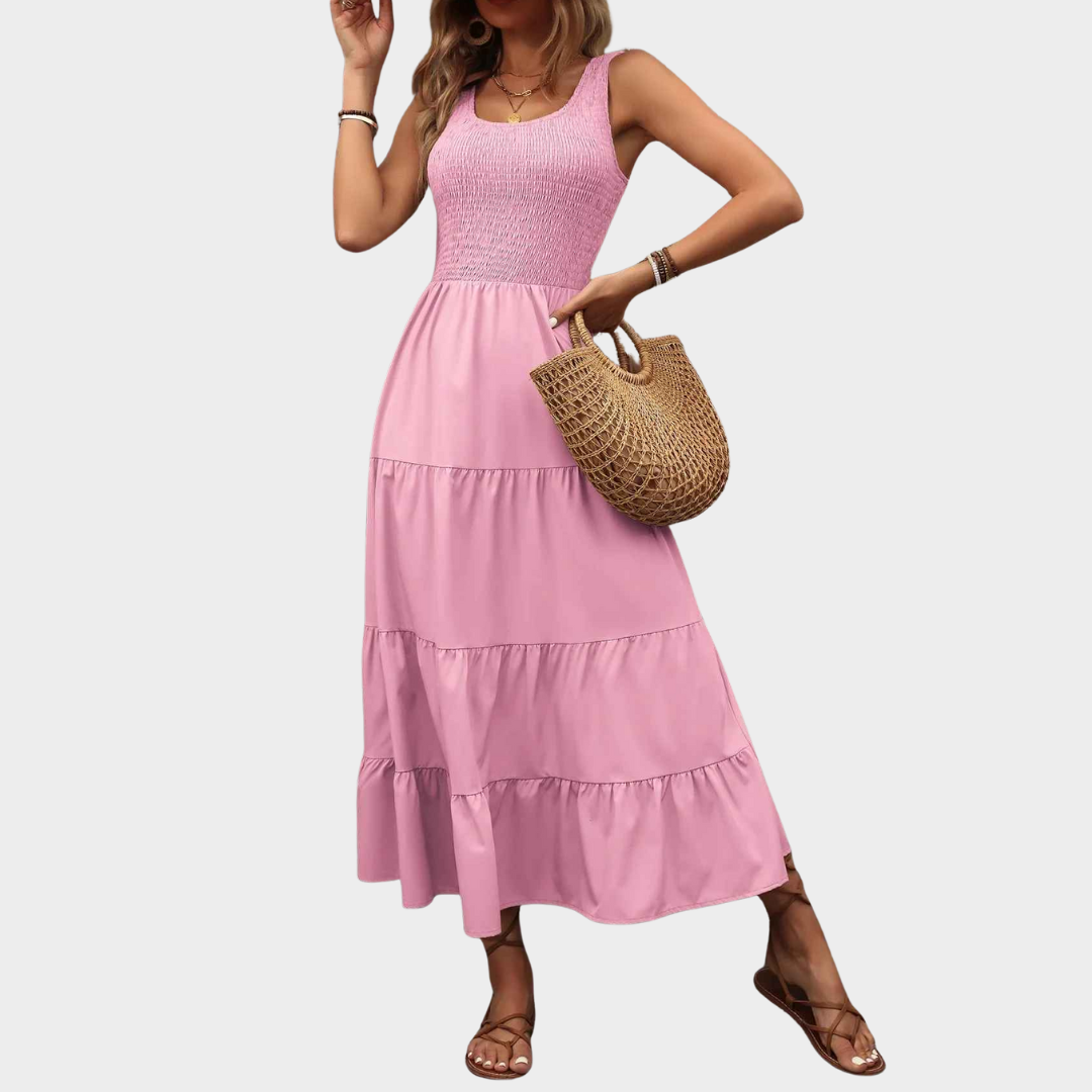 Women's Elegant Sleeveless Long Dress – Solid Colour Elastic Waist Design with Flowing Swing Skirt – Multiple Colours