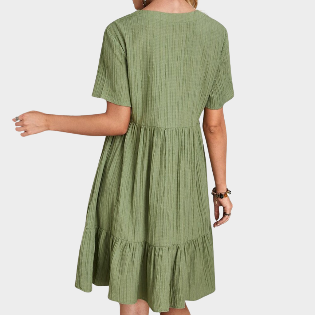 Women's Boho Midi Dress – Short-Sleeved V-Neck Dress – Casual Beach Holiday Dress – Flowy Fit – Multiple Colours