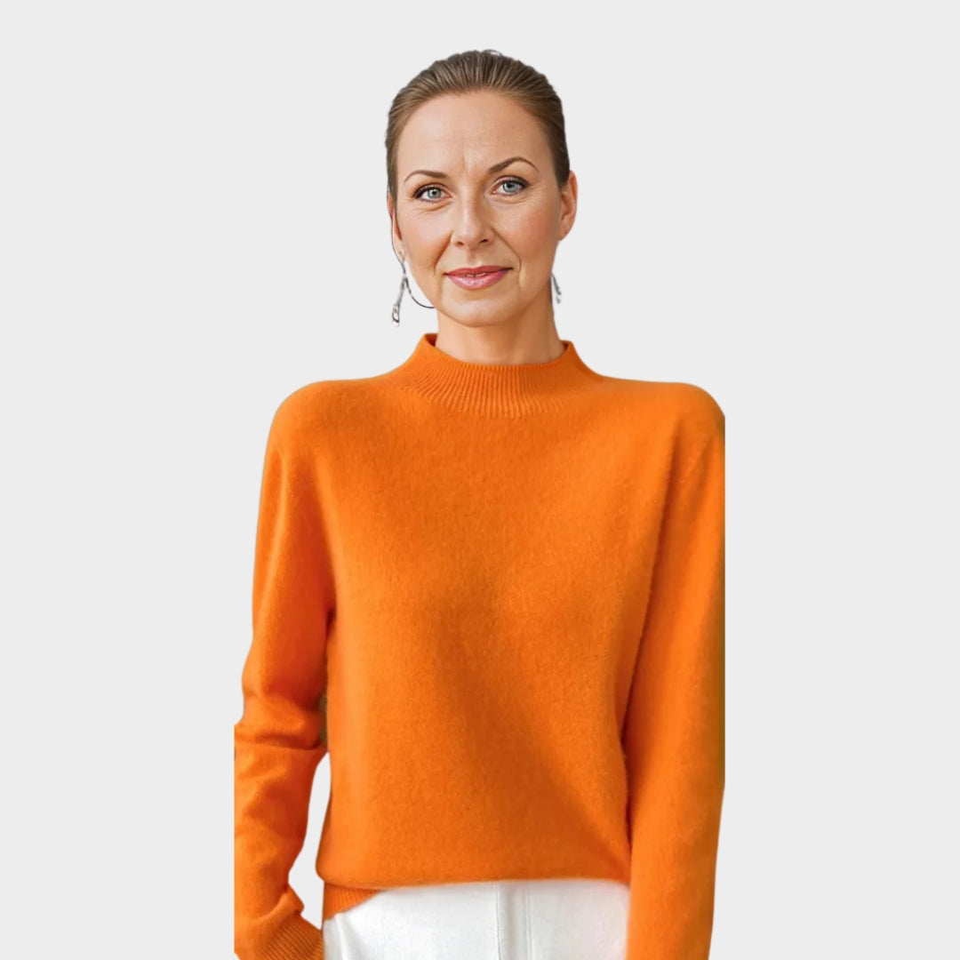 Women’s Fall Winter Merino Wool Sweater – Mock Collar Pullover, Multiple Colors