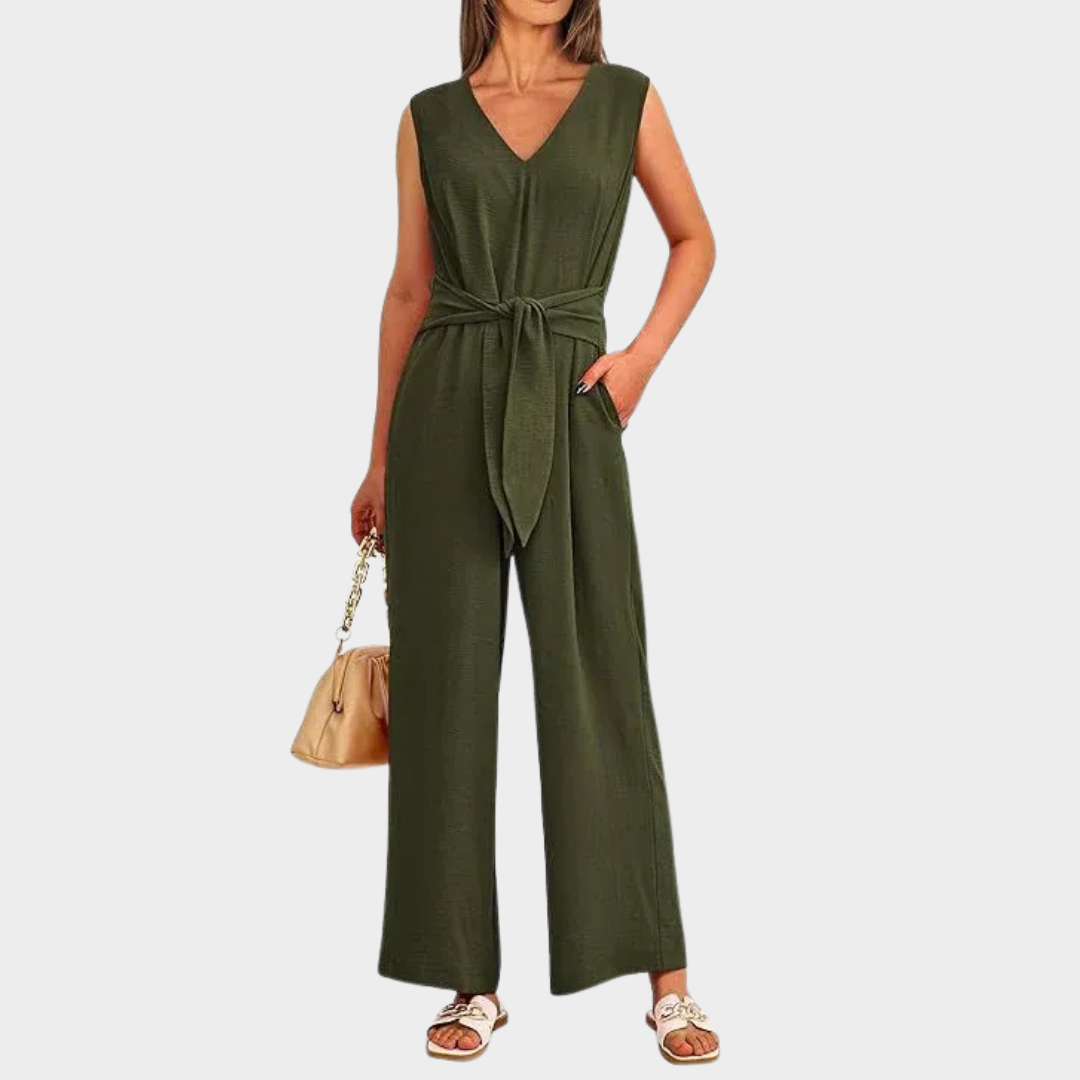 Women Wide Leg Jumpsuit – V-Neck – Sleeveless – Elegant Fit – Soft Fabric – Multiple Colours