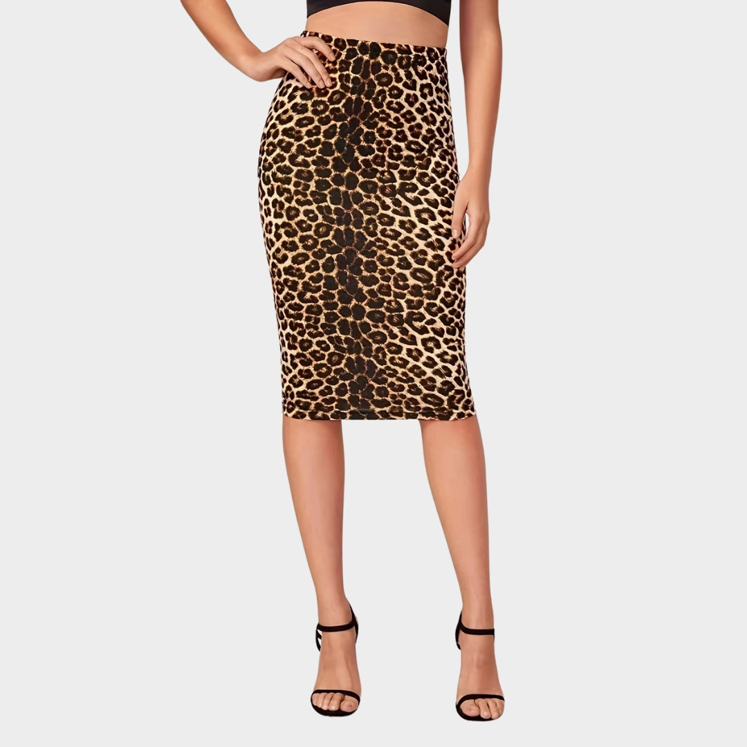 Women's High-Waist Leopard Print Midi Skirt - Elastic Waistband - Chic Streetwear