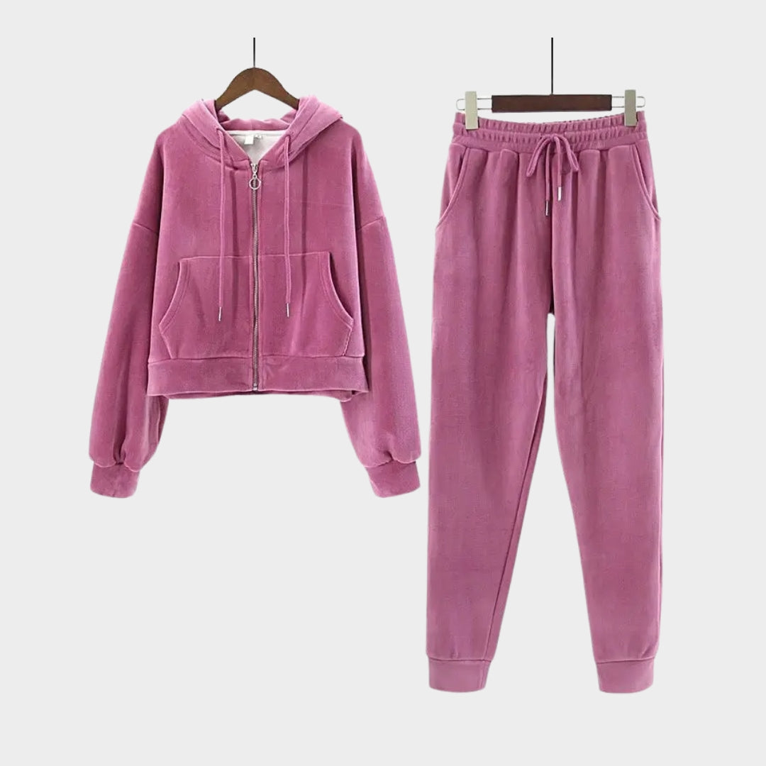 Women’s Velvet Tracksuit – Hooded Sweatshirt & Jogging Pants - Multiple colours