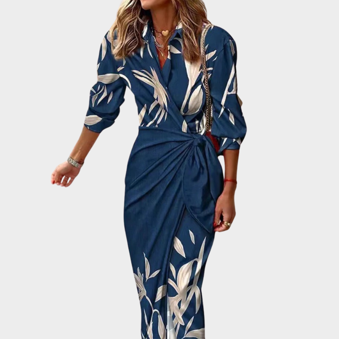 Women's Mid-Length Shirt Dress – Neck Tie Blouse Style with Striped Print – Lightweight Comfortable Fit – Multiple Colours