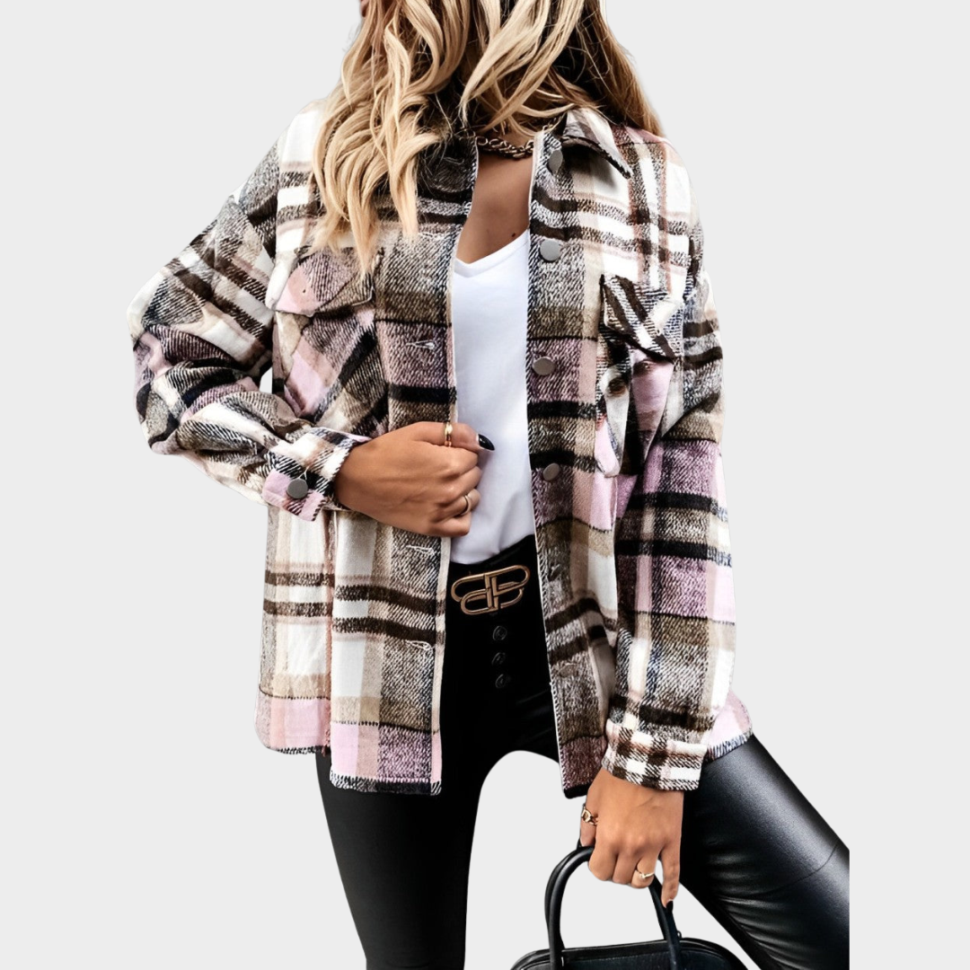 Women's Wool Blend Plaid Shirt Jacket – Long Sleeve – Turn-Down Collar – Button-Up – Multiple Colours