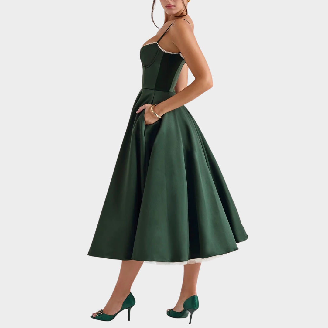Women’s Puffy Dress – V Neck Sleeveless Design – Suspender Straps – Solid Colour – Elegant Contoured Fit – Multiple Colours