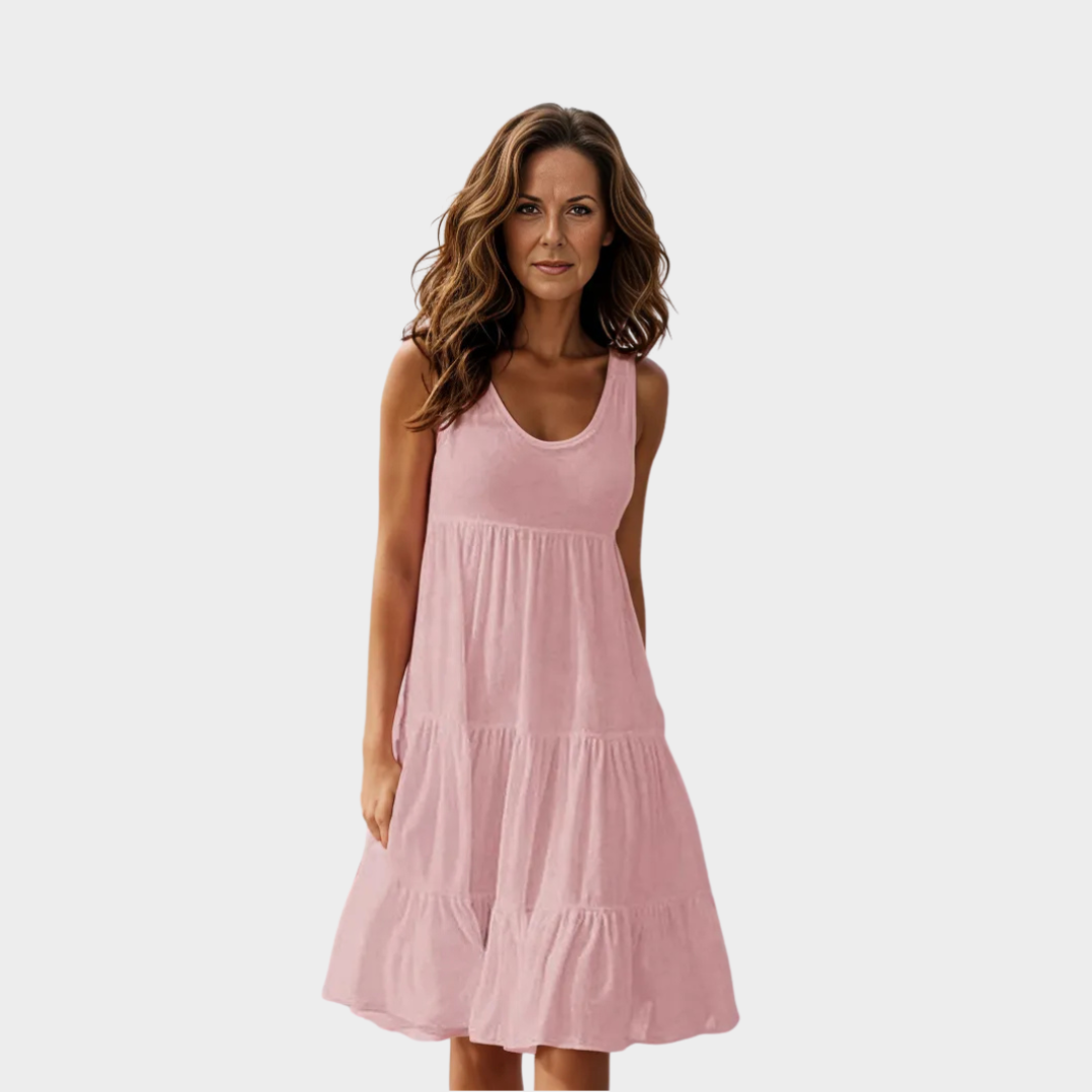 Women's Sleeveless Summer Midi Dress – O-Neck Loose Fit with Ruffles (Black, Yellow, Green, and More)