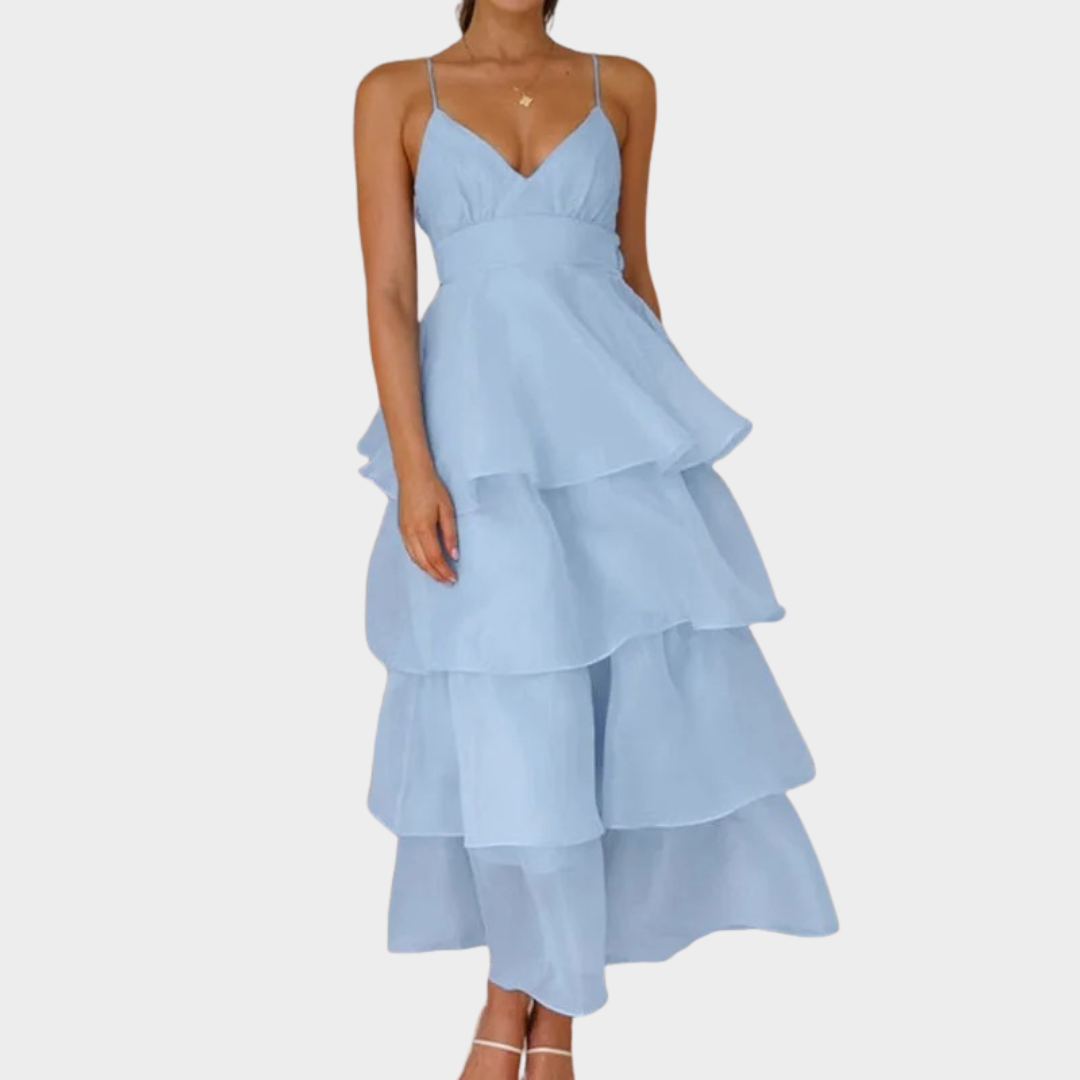 Women Strapless Backless Cake Dress – Solid Colour Evening Tiered Fit – Multiple Colours