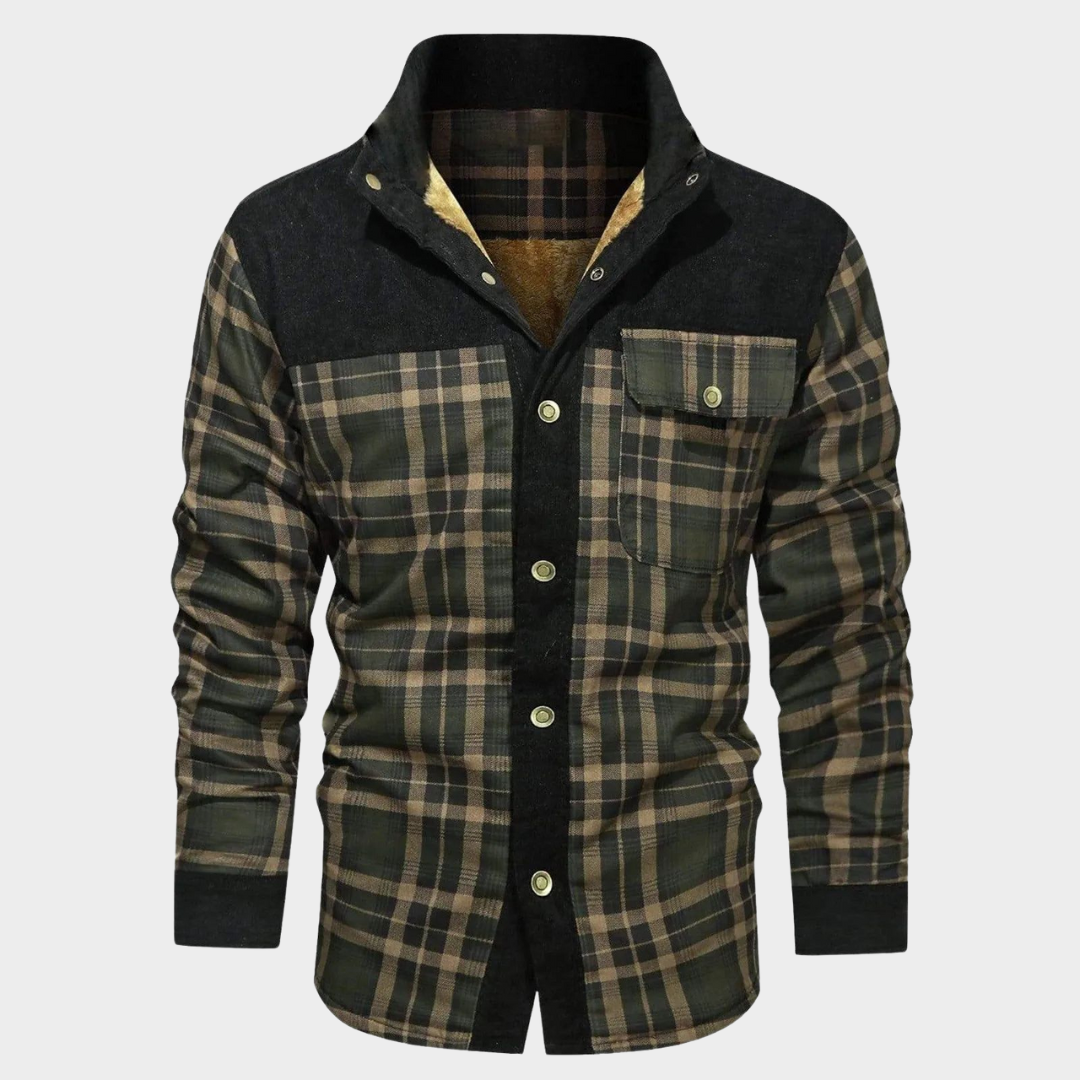 Men's Plaid Print Jacket – Long Sleeve Stand Collar – Warm Fleece Lined – Multiple Colours