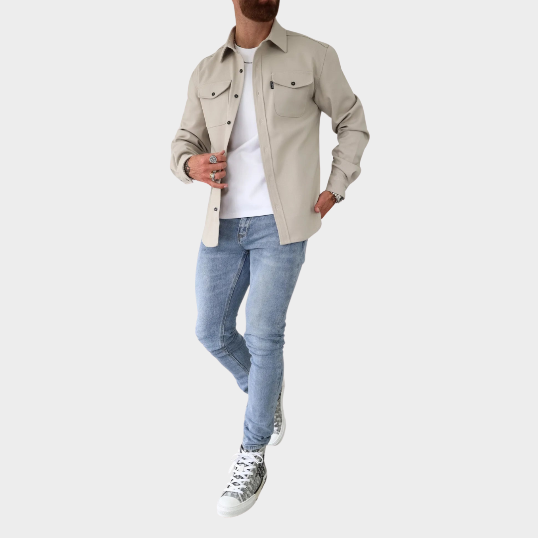 Men's Shirt Jacket – Long Sleeve – Lapel Collar – Single-Breasted – Multiple Colours