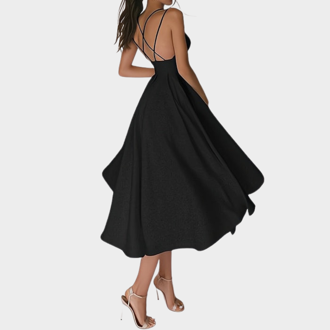 Women's Spaghetti Strap Midi Dress – V-Neck Backless – Elegant Party Dress – Multiple Colours