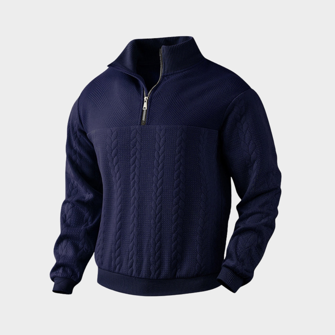 Men's Knitted Sweatshirt - Half Zipper - Stand Collar - Patchwork Design - Sporty Fit - Multiple Colours