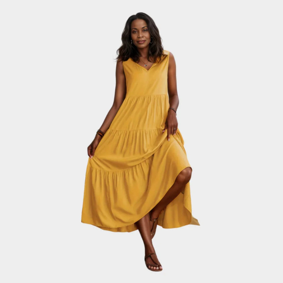 Women's Long Beach Dress V-Neck Relaxed Fit Multiple Colors - Casual Summer Vacation Dress